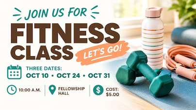 Join us for Fitness Class at 10 a.m. October 31st. $5 fee.